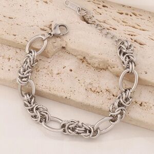 Silver Chunky Byzantine Knot Chain Link Bracelet